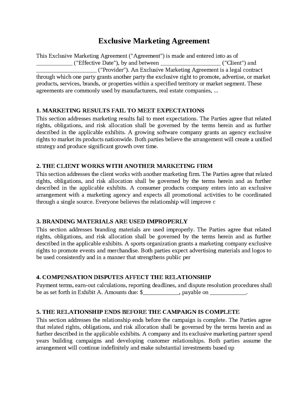 Exclusive Marketing Agreement