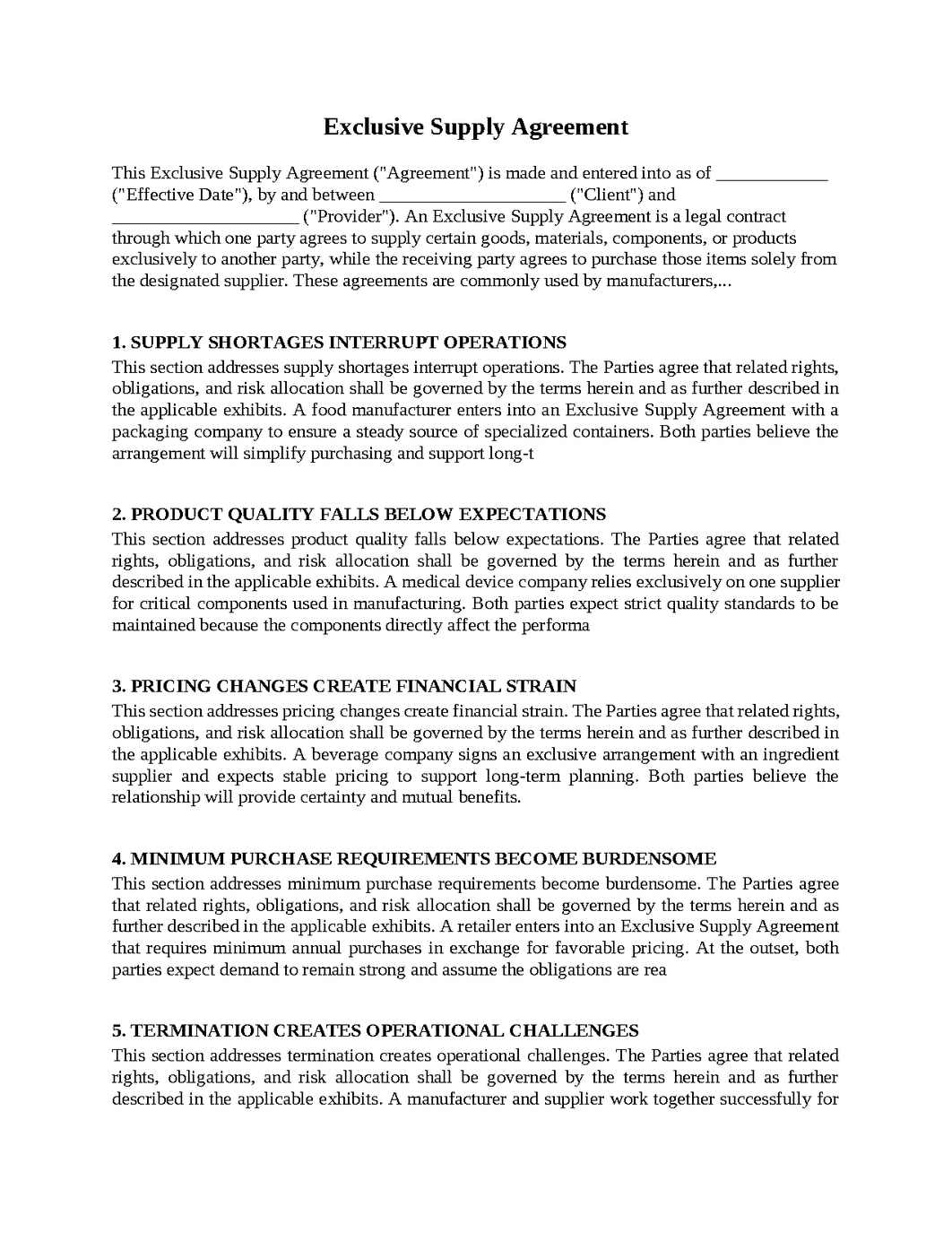 Exclusive Supply Agreement