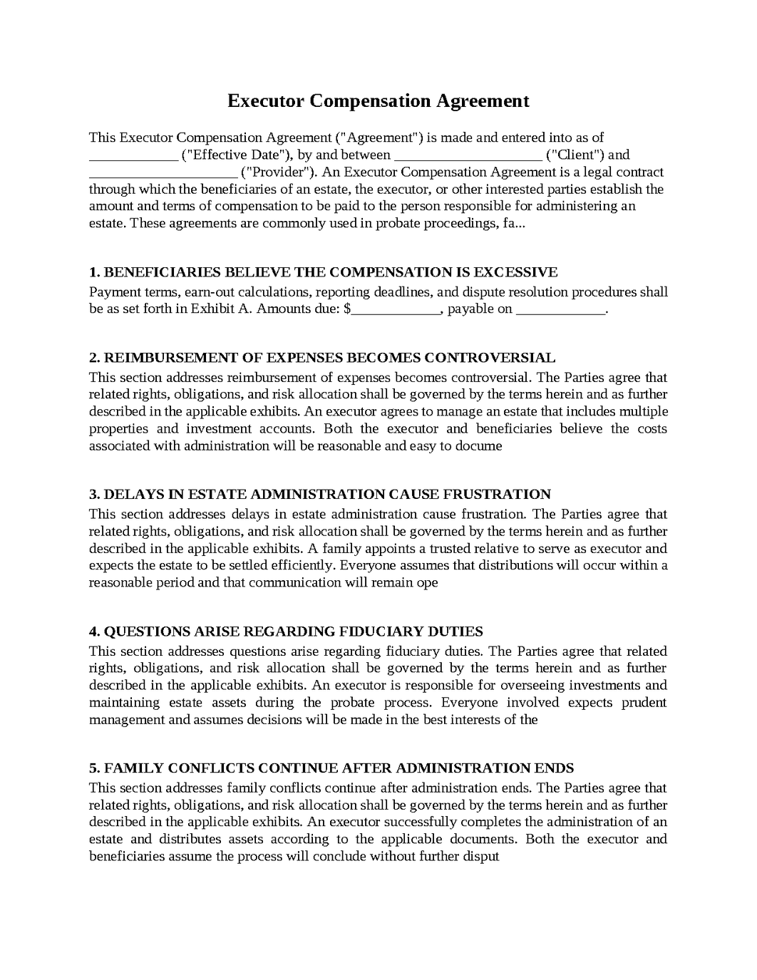 Executor Compensation Agreement