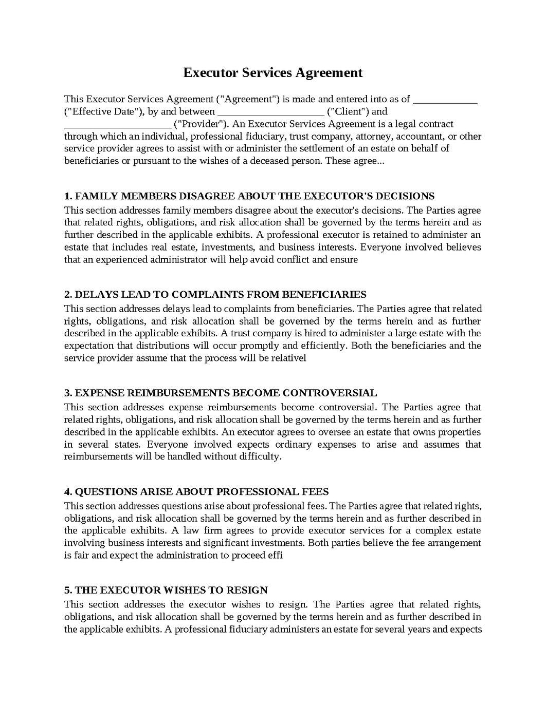 Executor Services Agreement