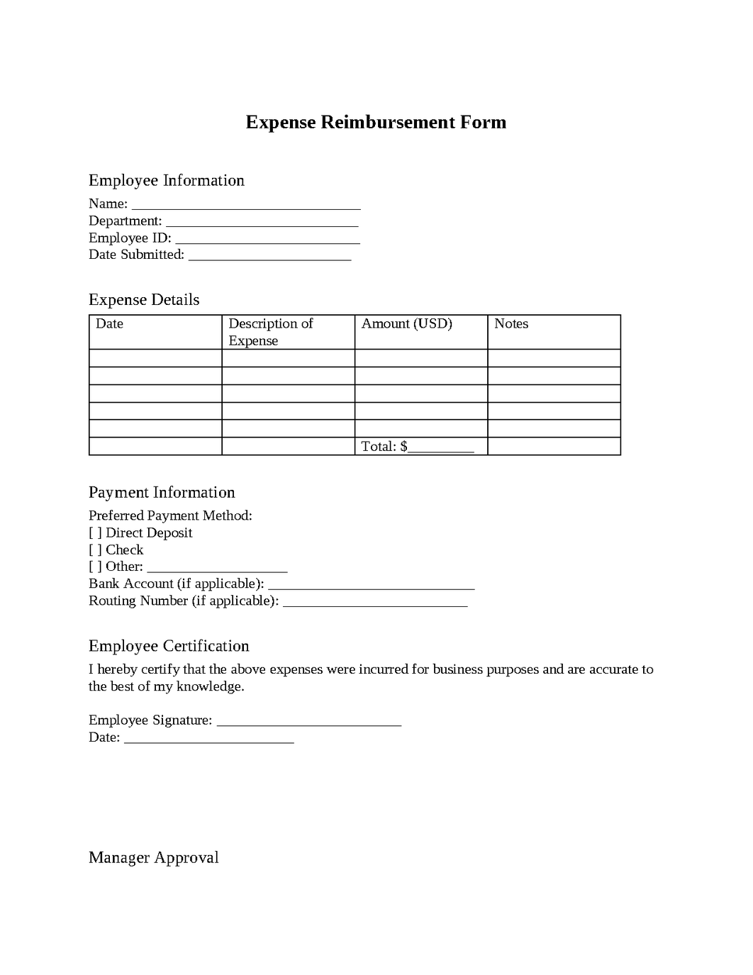 Expense Reimbursement Form