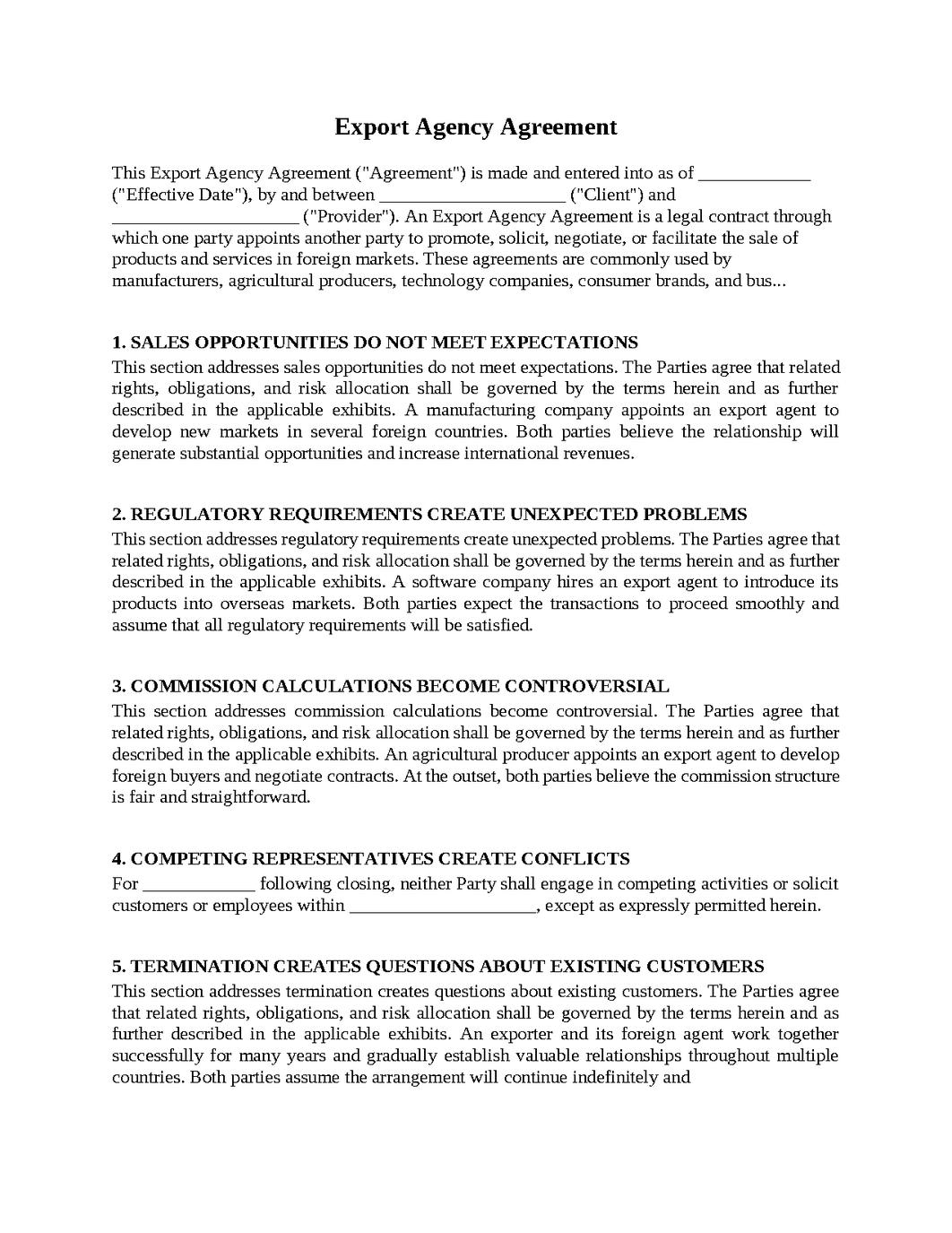 Export Agency Agreement