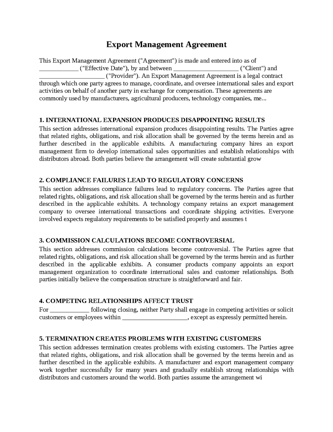 Export Management Agreement