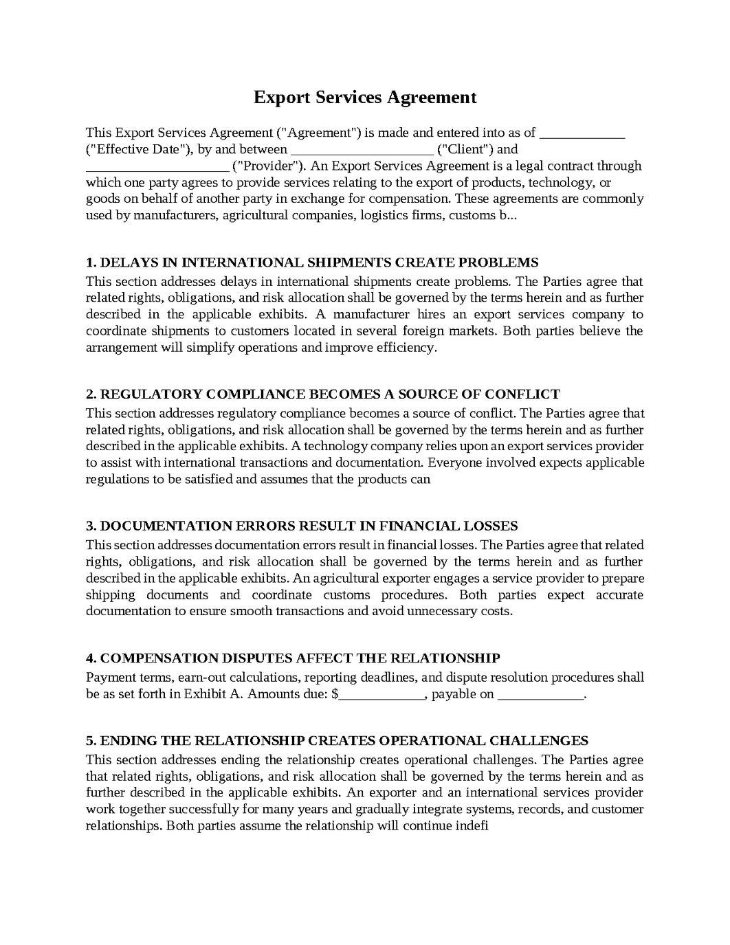 Export Services Agreement