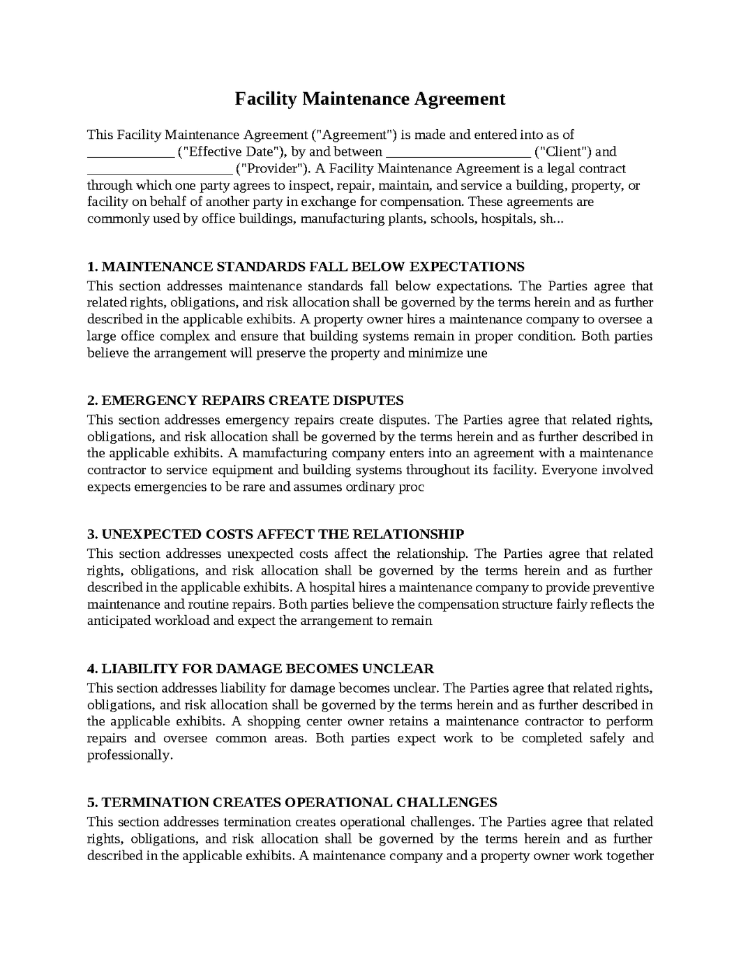 Facility Maintenance Agreement