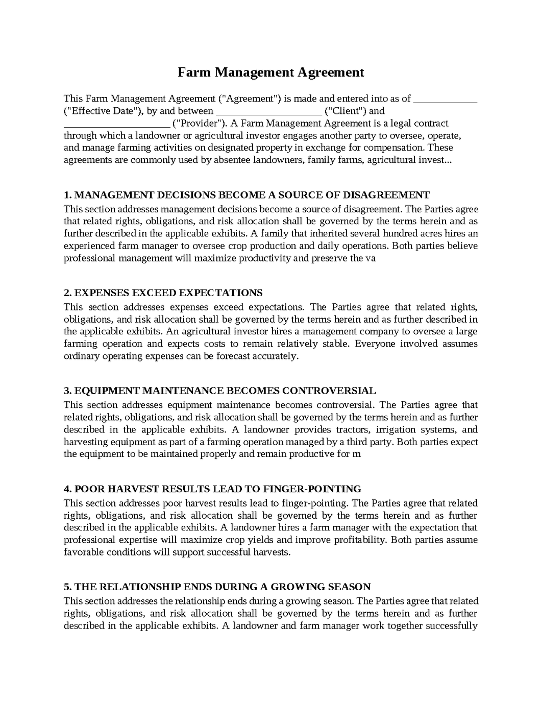Farm Management Agreement