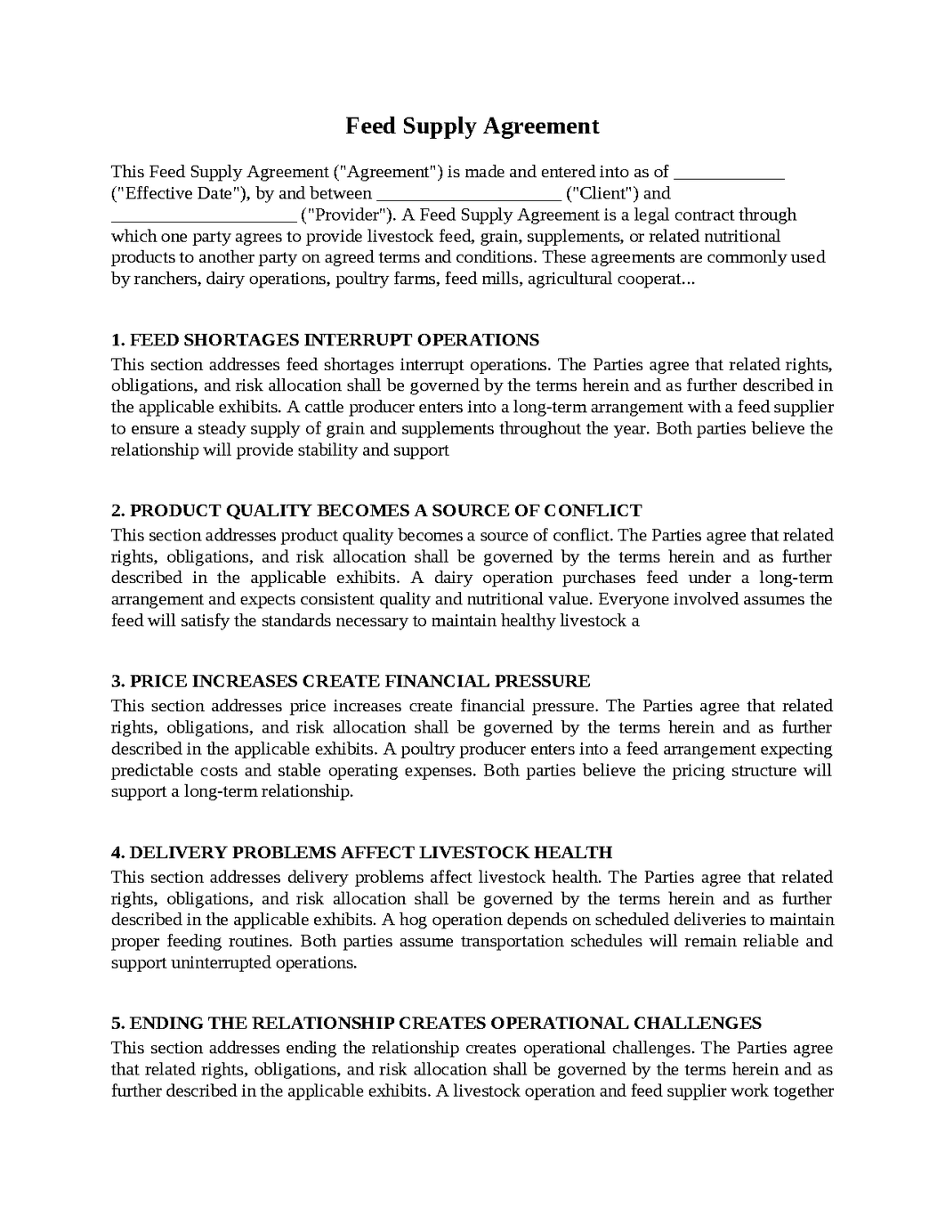 Feed Supply Agreement