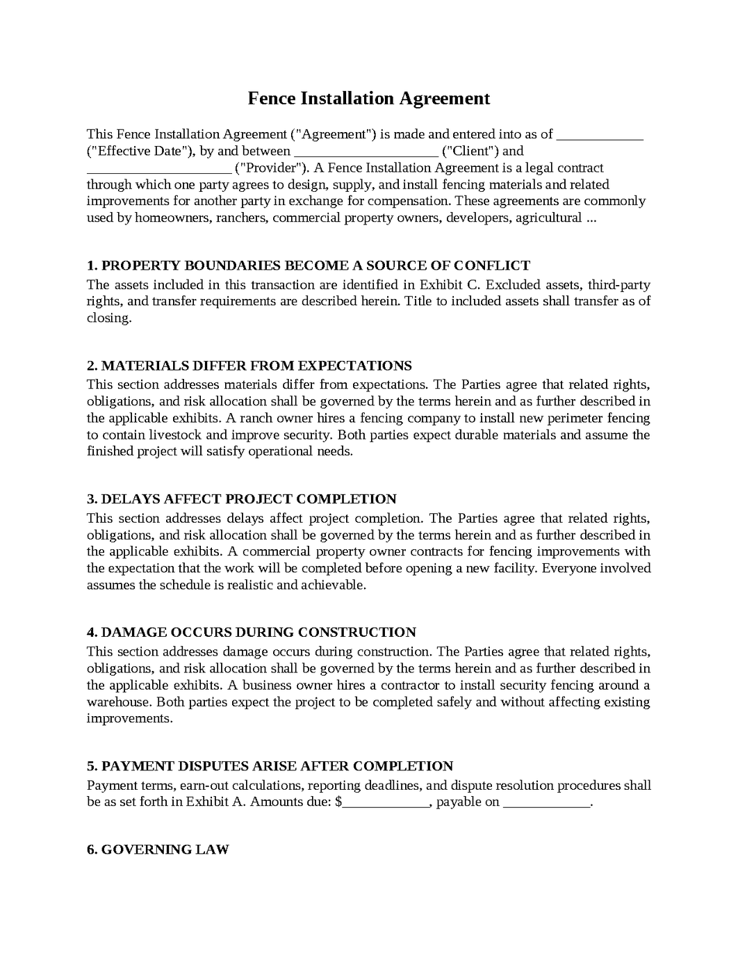 Fence Installation Agreement