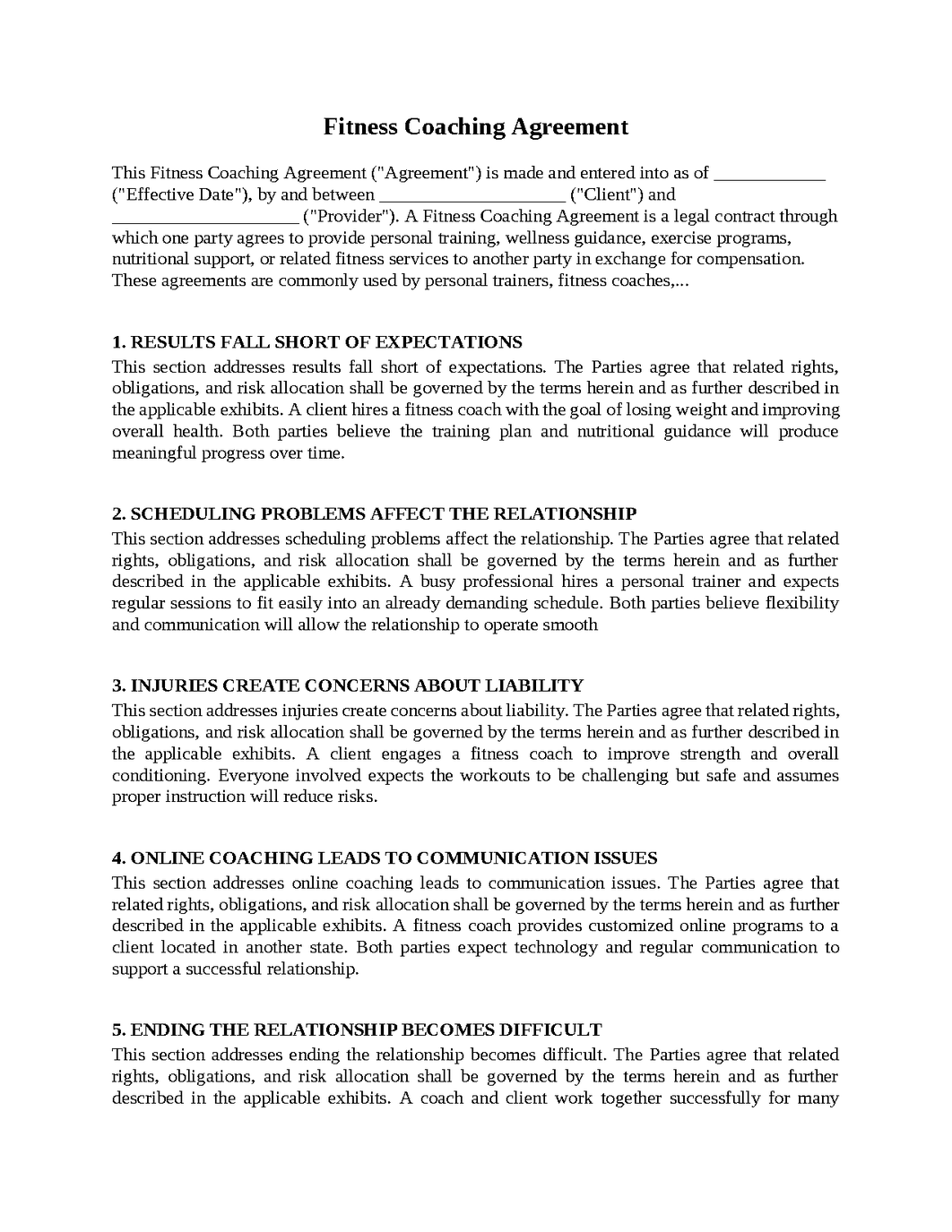 Fitness Coaching Agreement