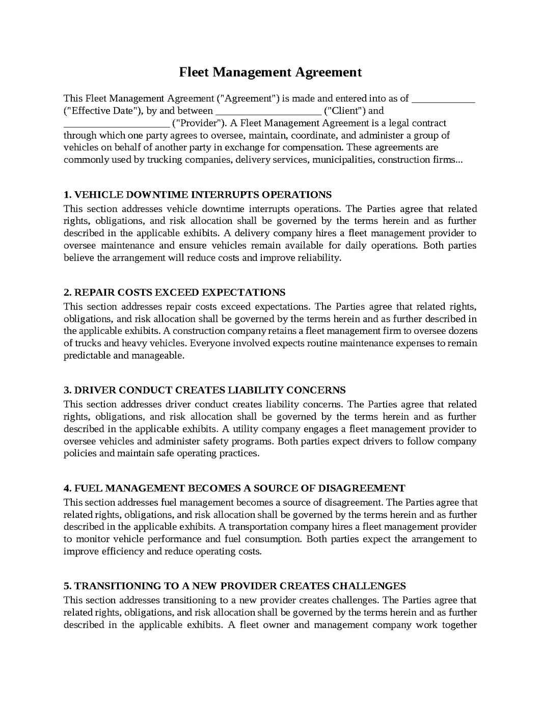 Fleet Management Agreement