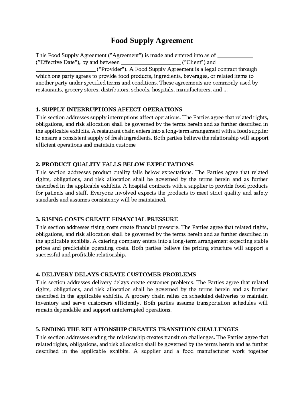 Food Supply Agreement
