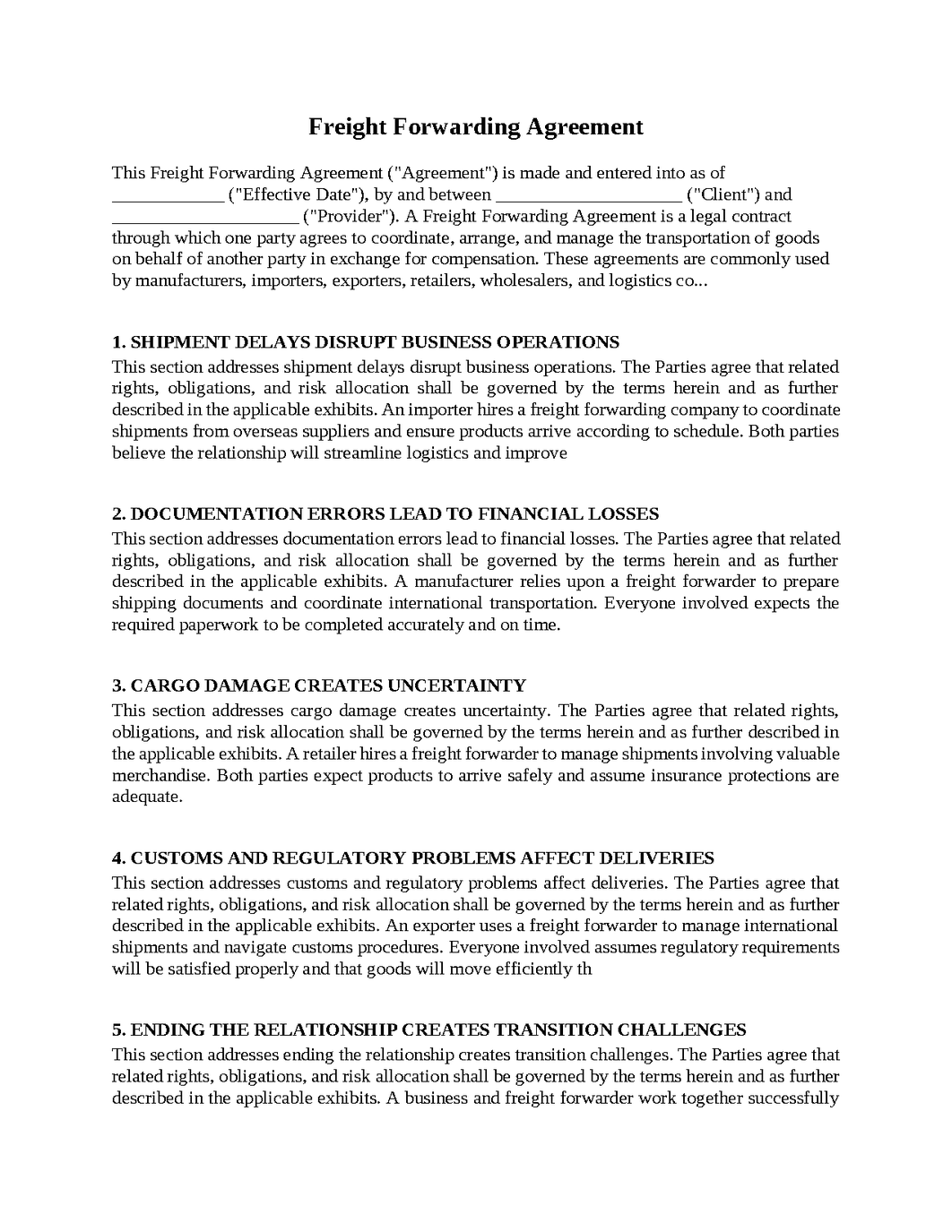 Freight Forwarding Agreement
