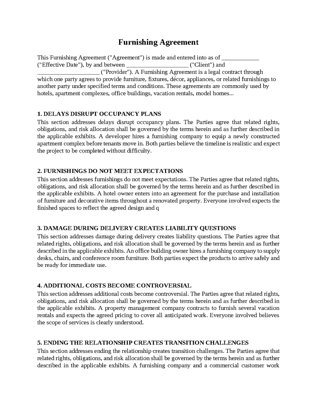 Furnishing Agreement
