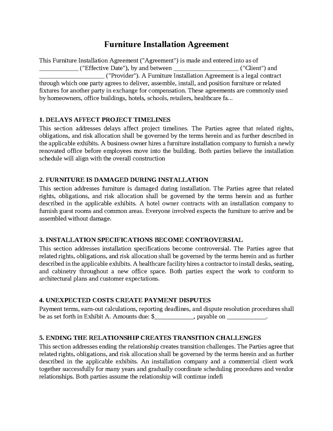 Furniture Installation Agreement