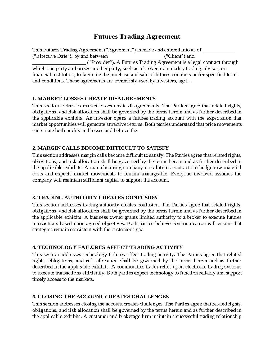 Futures Trading Agreement