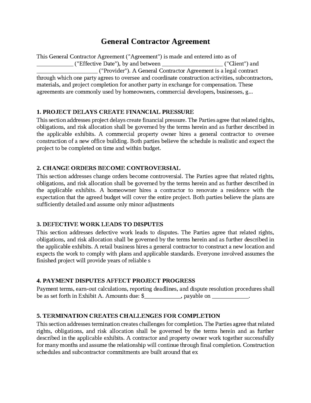 General Contractor Agreement