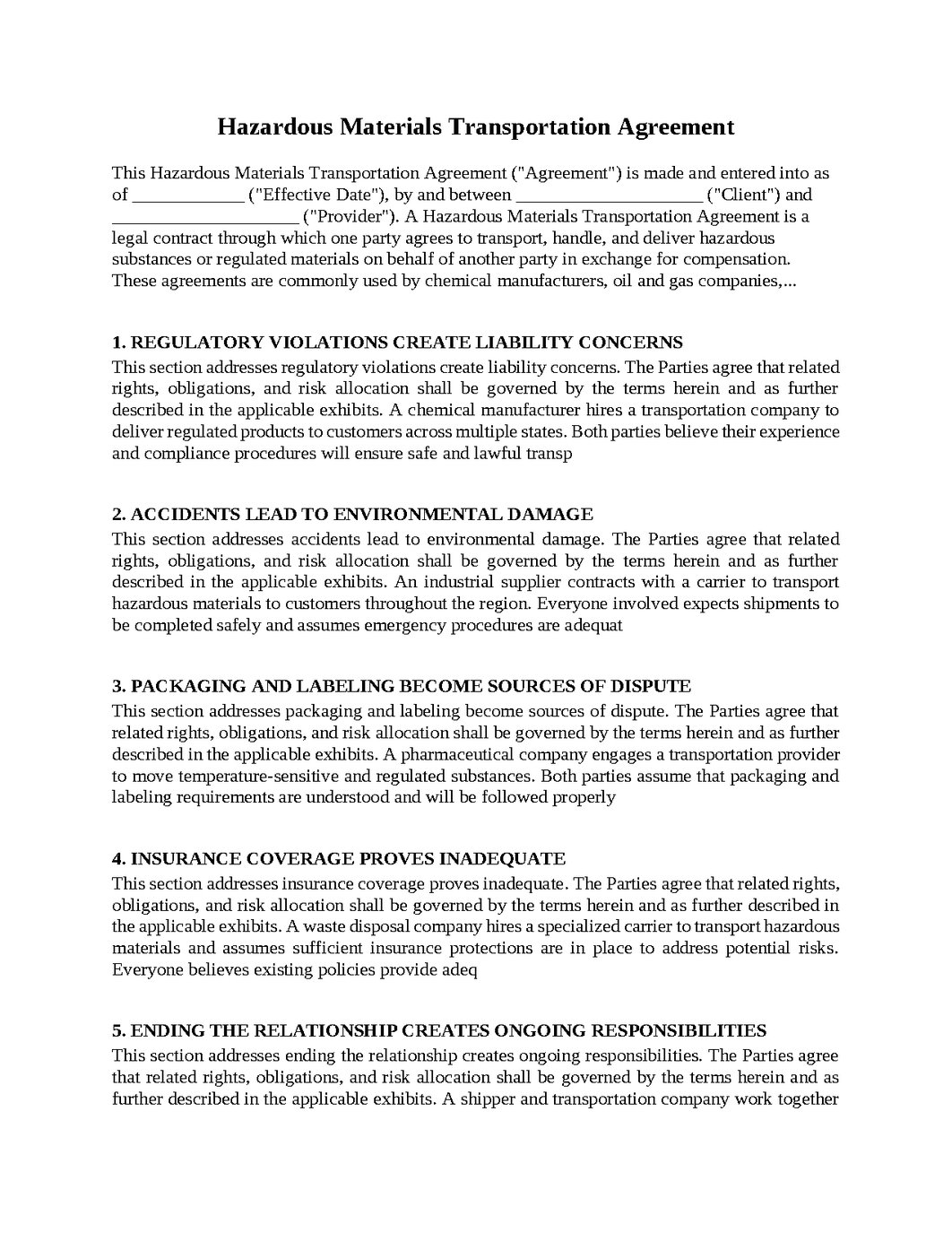 Hazardous Materials Transportation Agreement