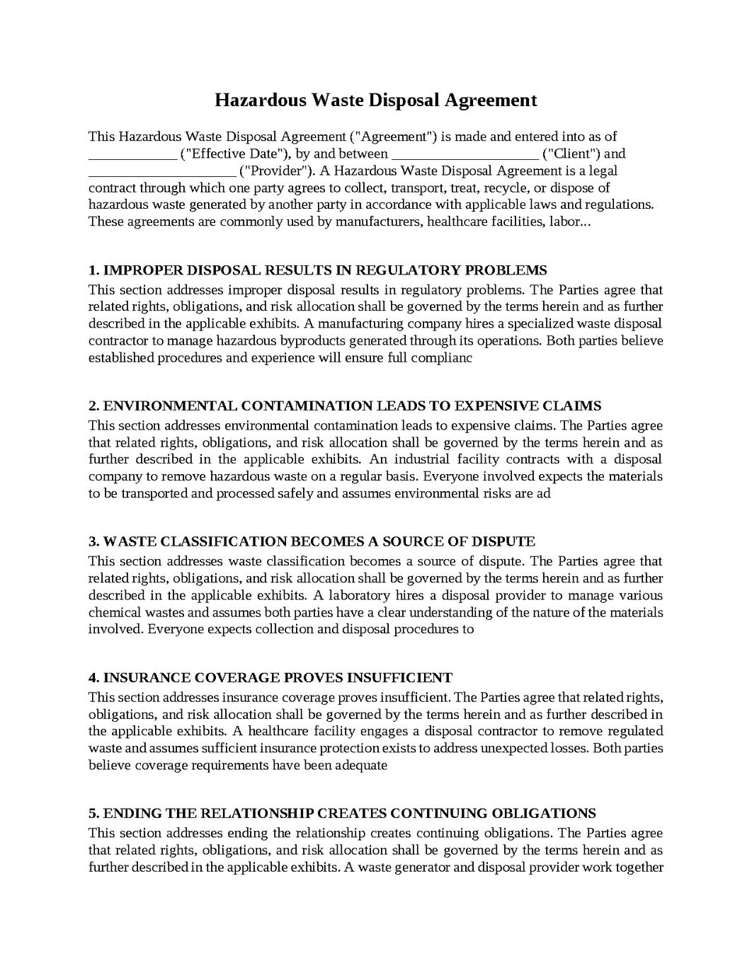 Hazardous Waste Disposal Agreement