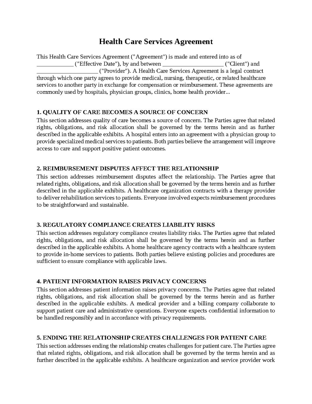 Health Care Services Agreement