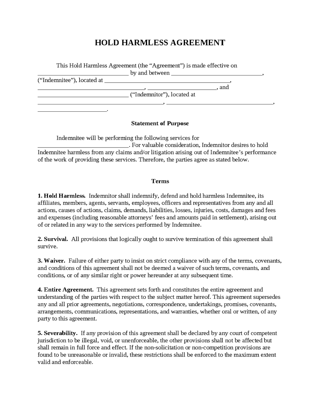 Hold Harmless Agreement