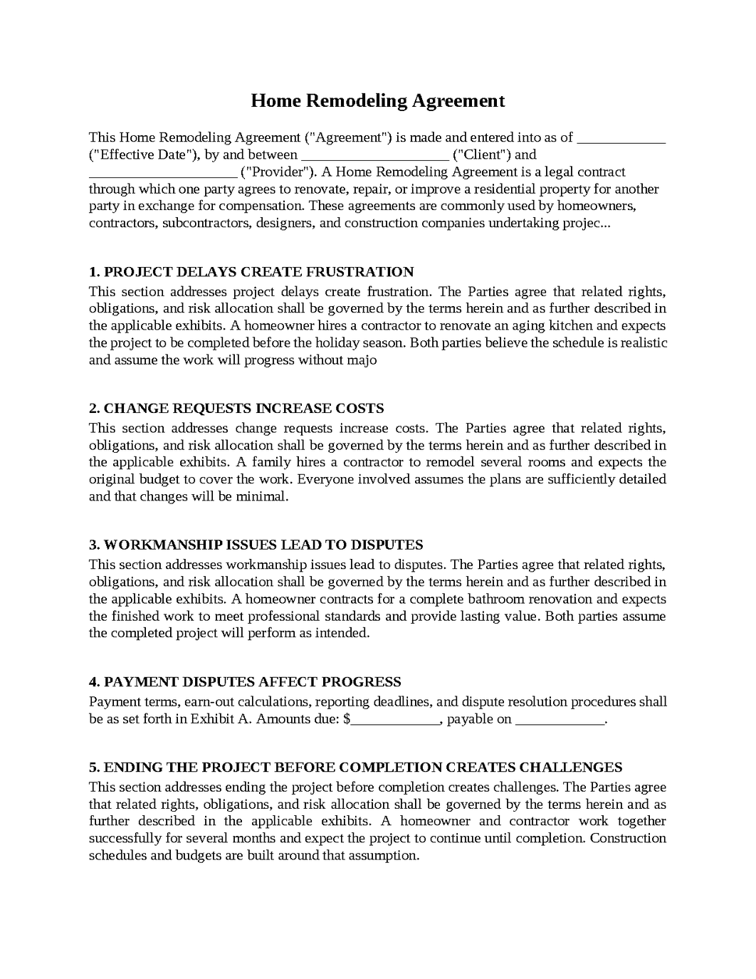 Home Remodeling Agreement