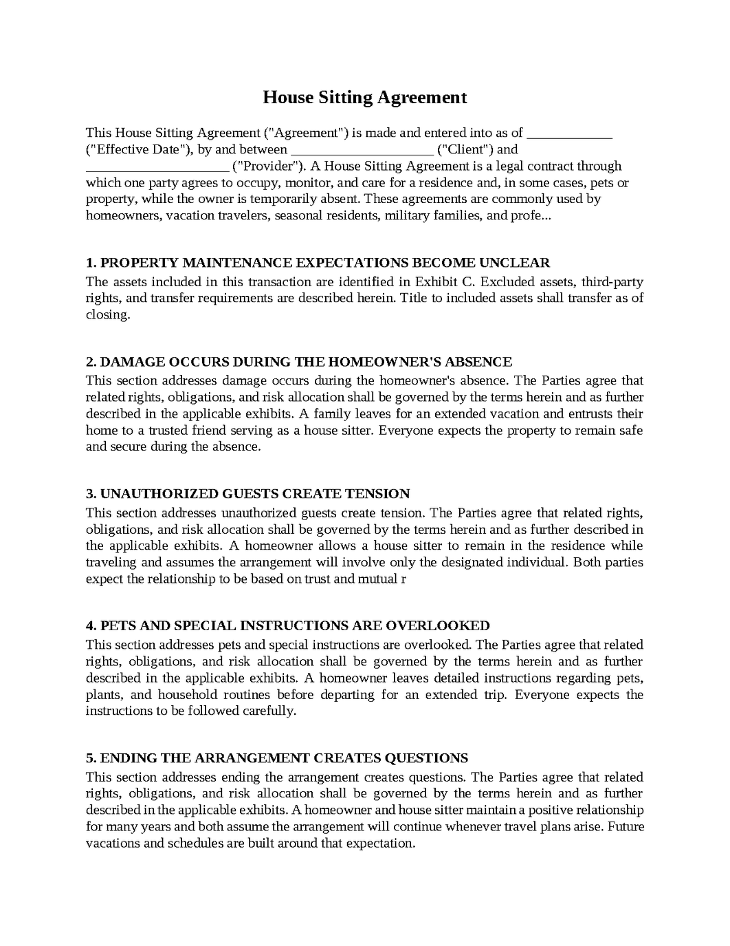 House Sitting Agreement