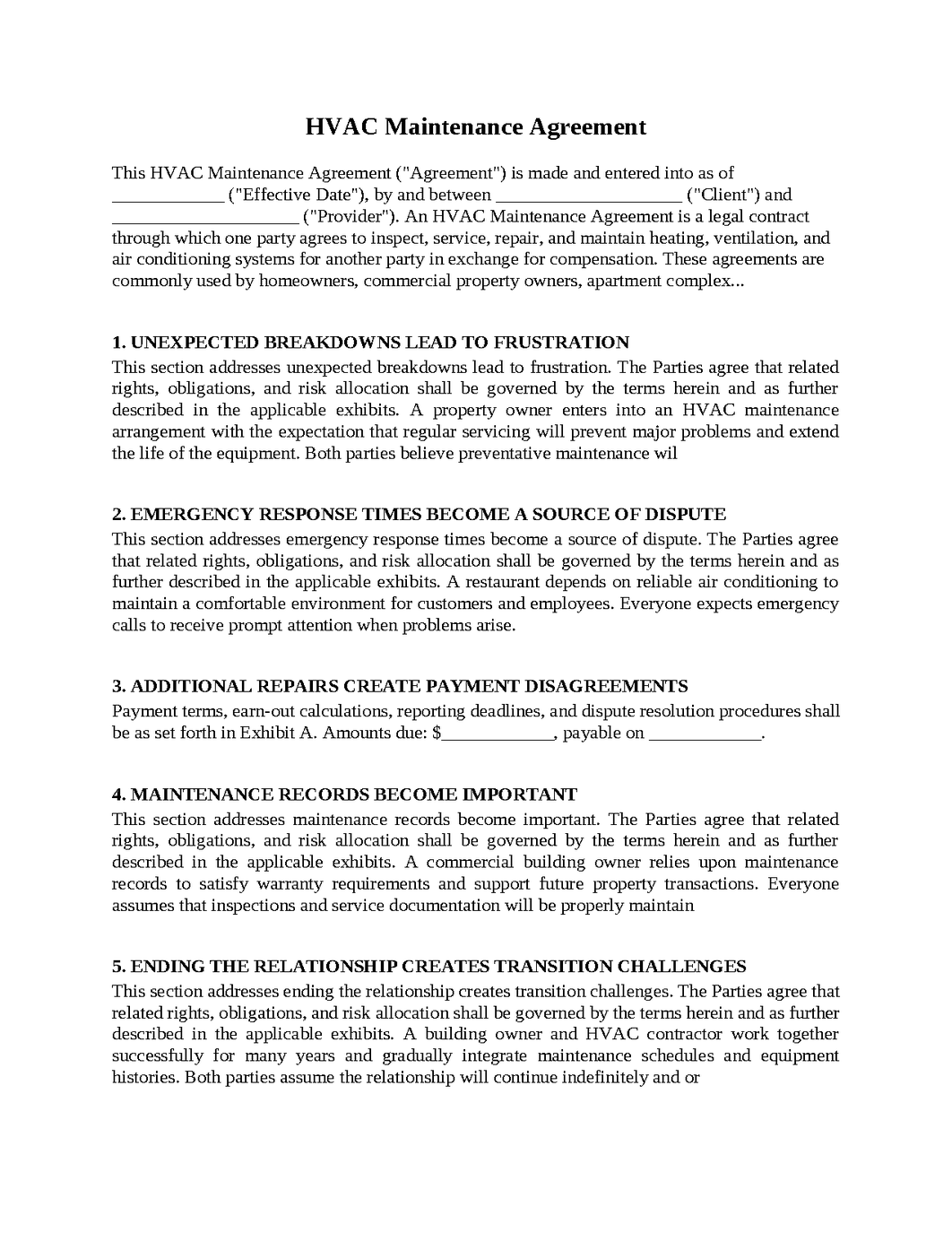 HVAC Maintenance Agreement