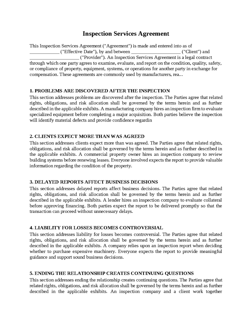 Inspection Services Agreement