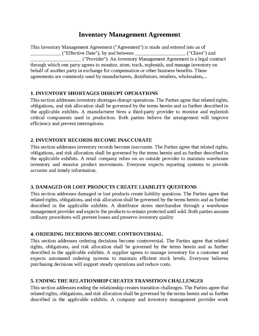 Inventory Management Agreement