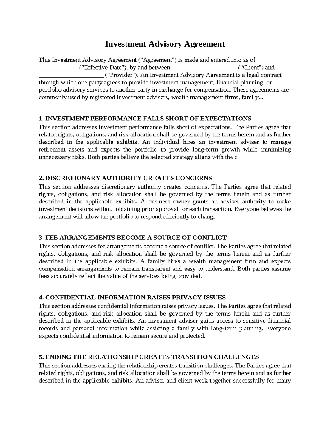 Investment Advisory Agreement