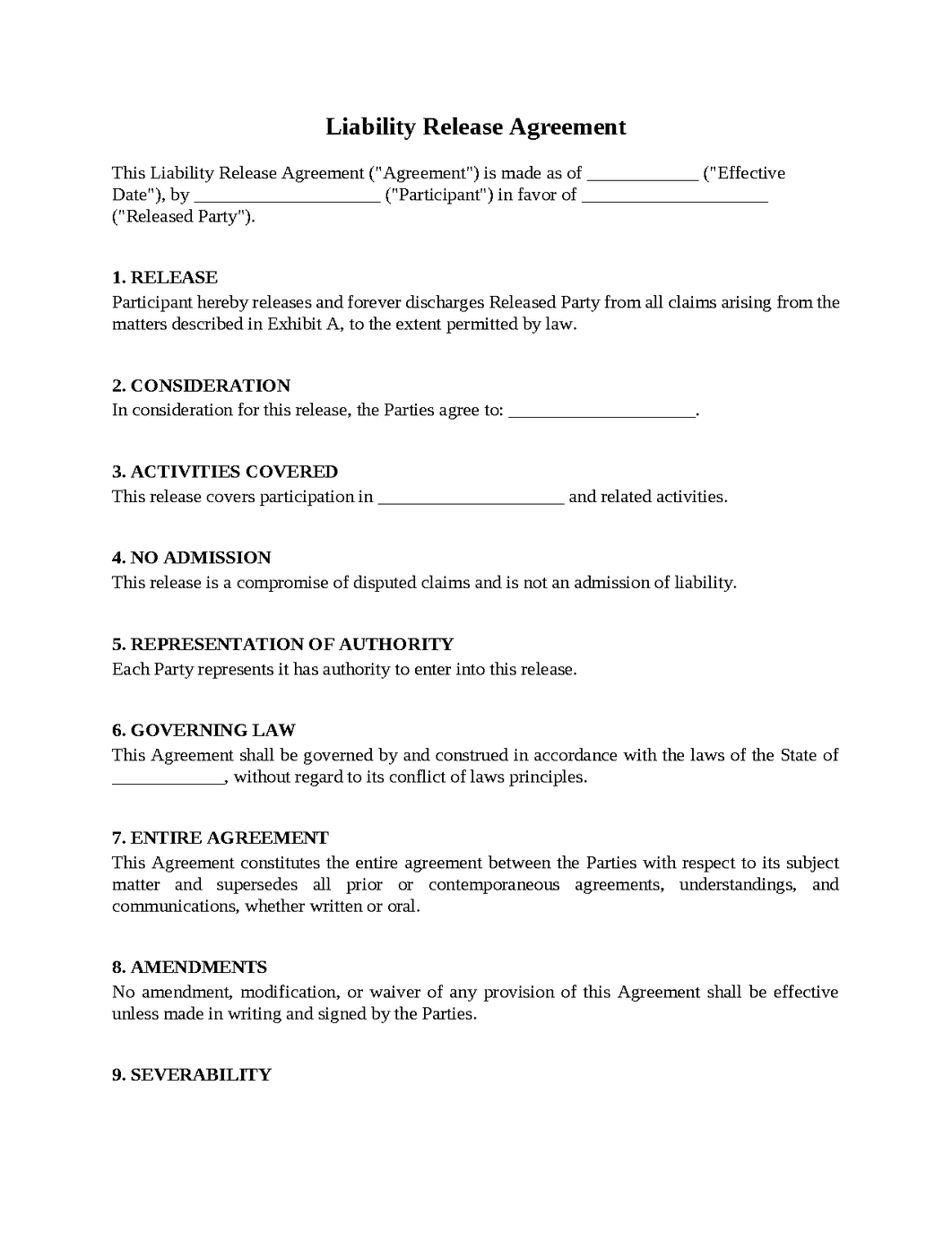 Liability Release Agreement