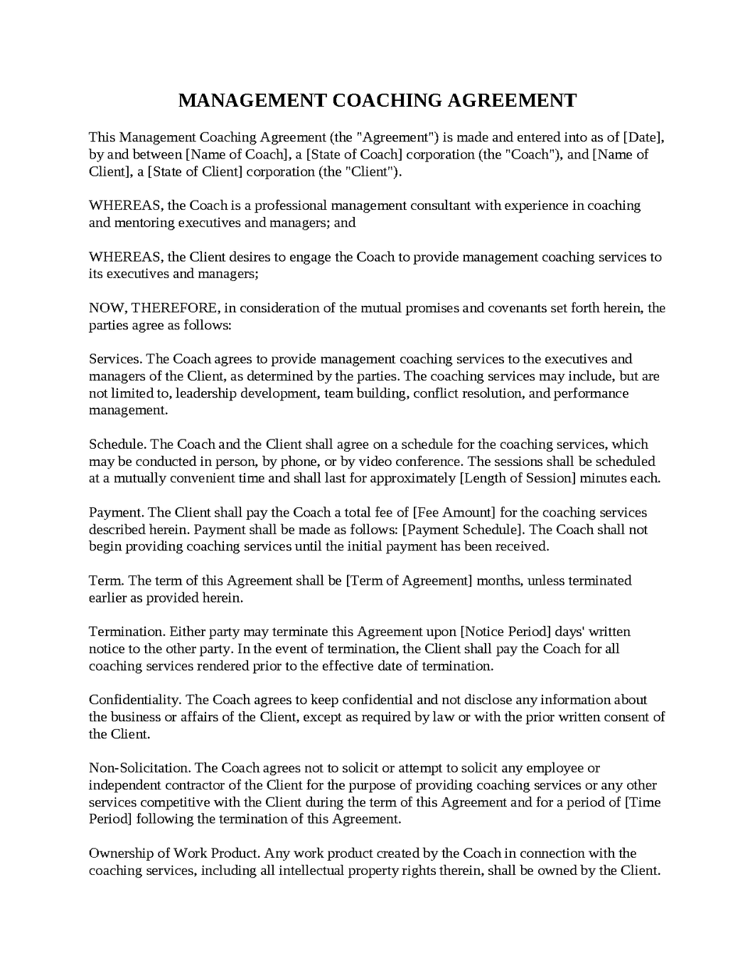 Management Coaching Agreement