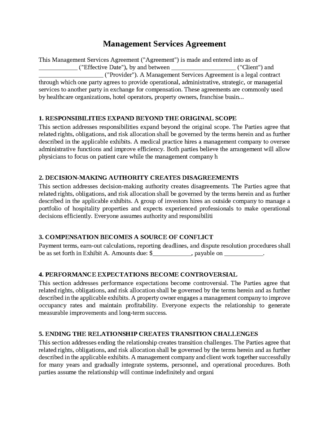 Management Services Agreement