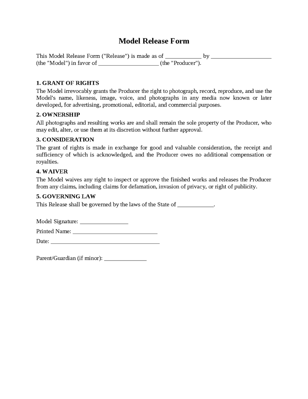 Model Release Form