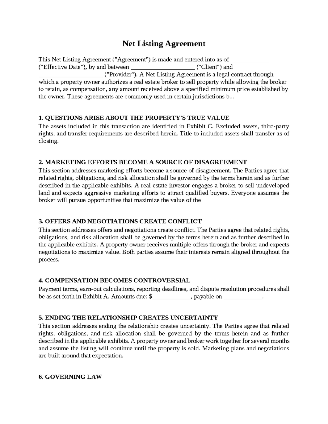 Net Listing Agreement