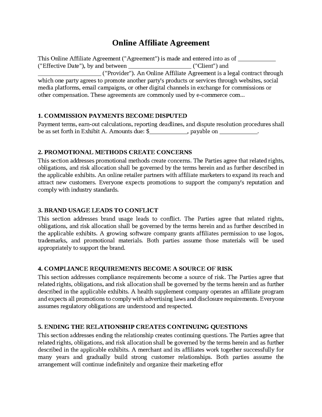 Online Affiliate Agreement