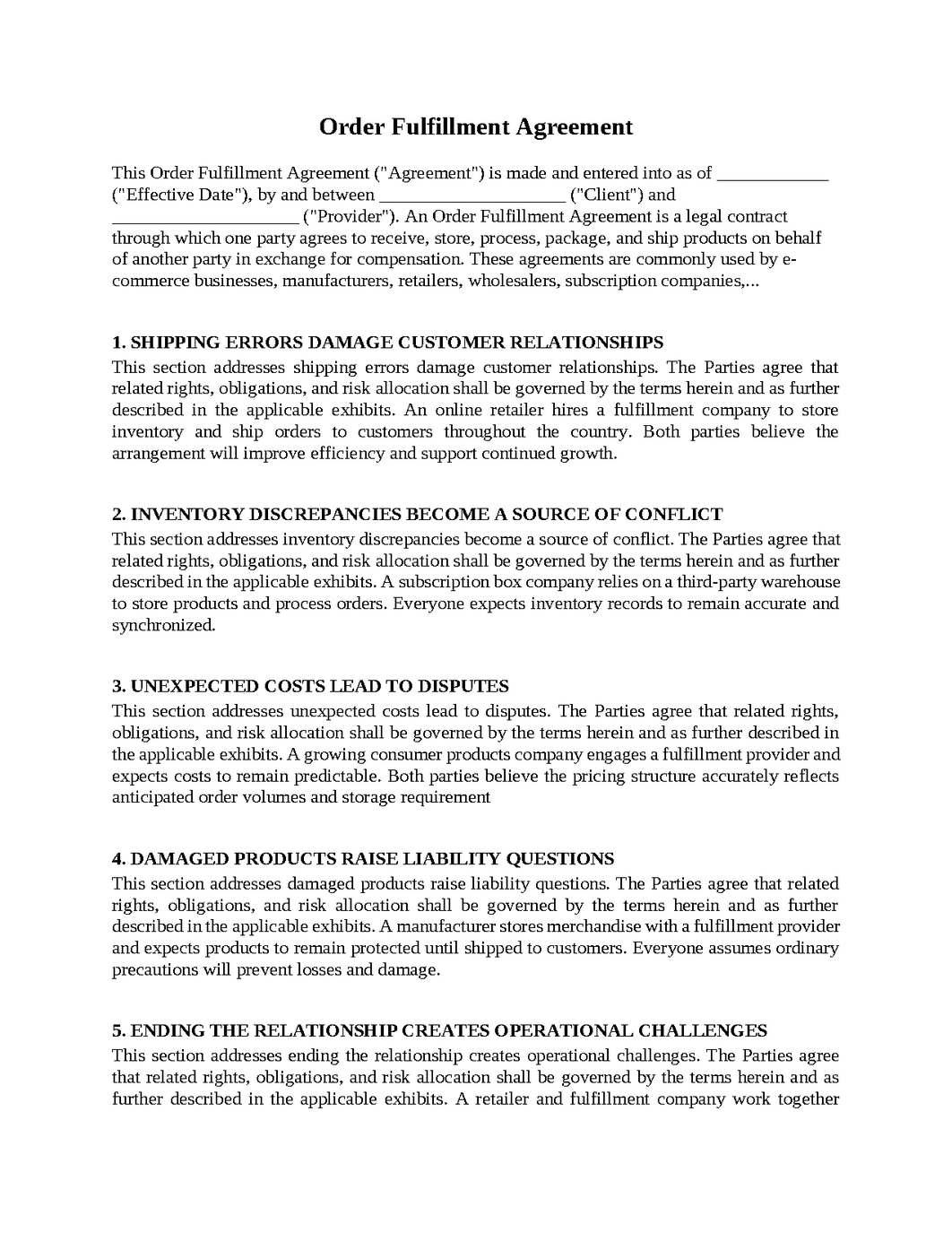 Order Fulfillment Agreement