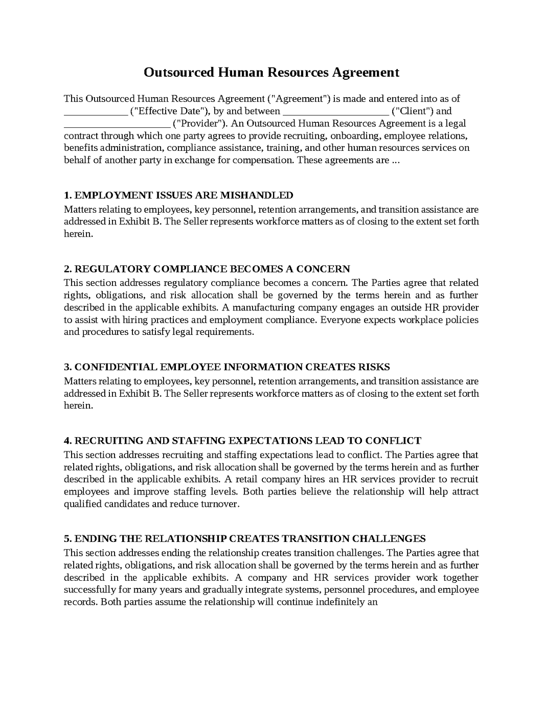 Outsourced Human Resources Agreement