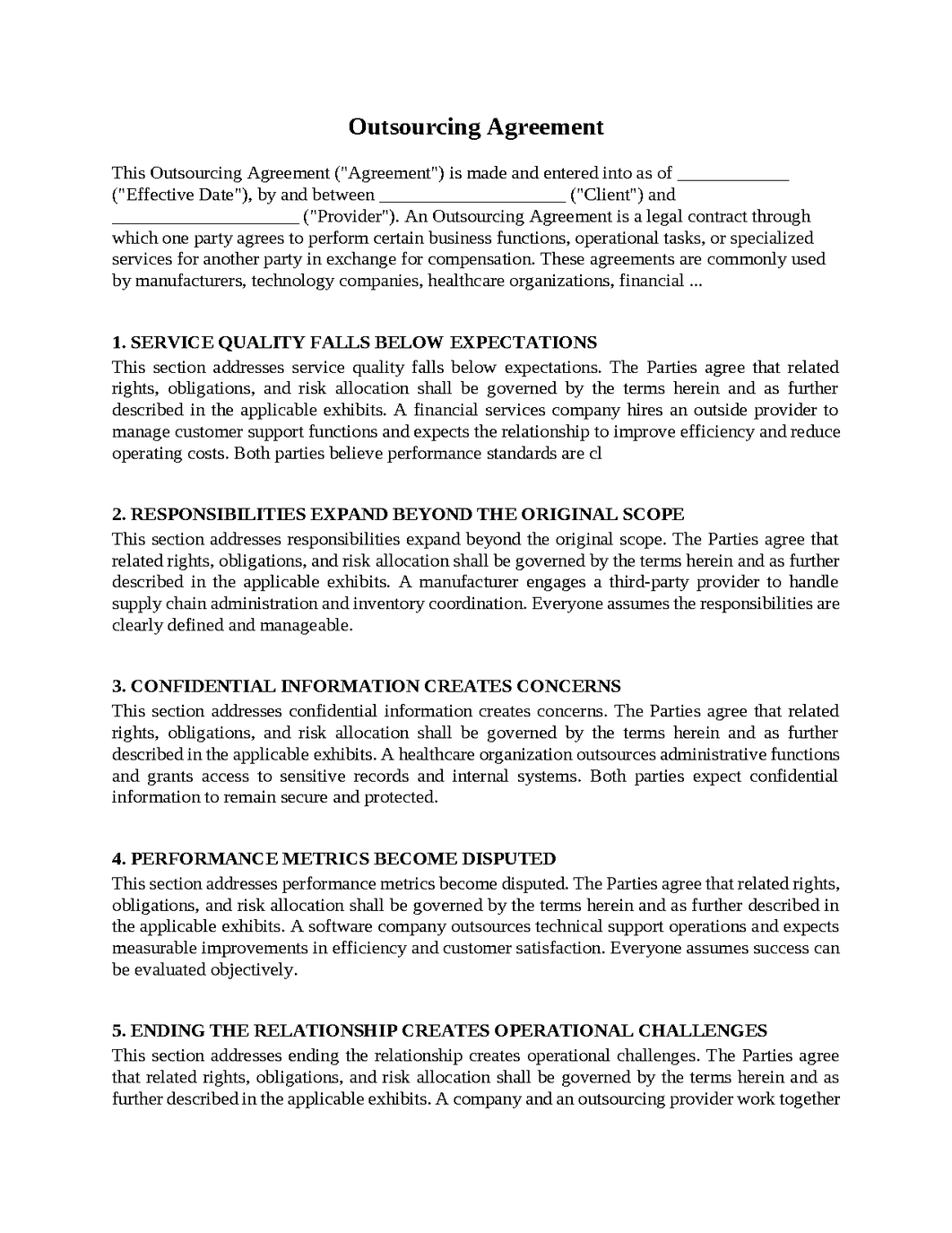 Outsourcing Agreement