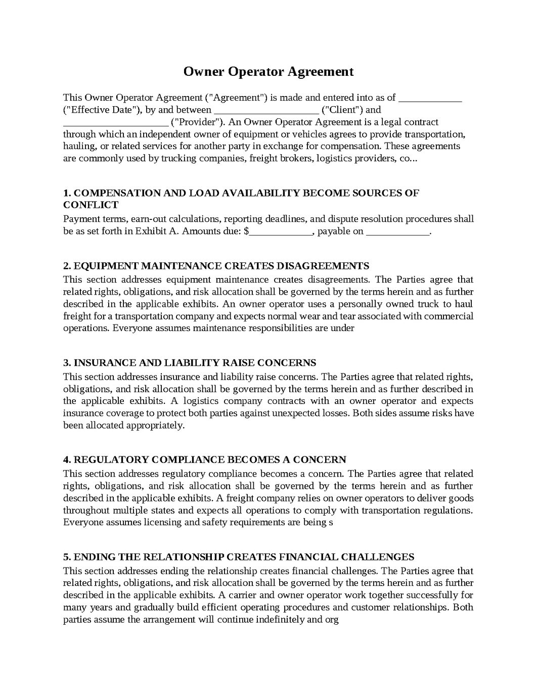 Owner Operator Agreement
