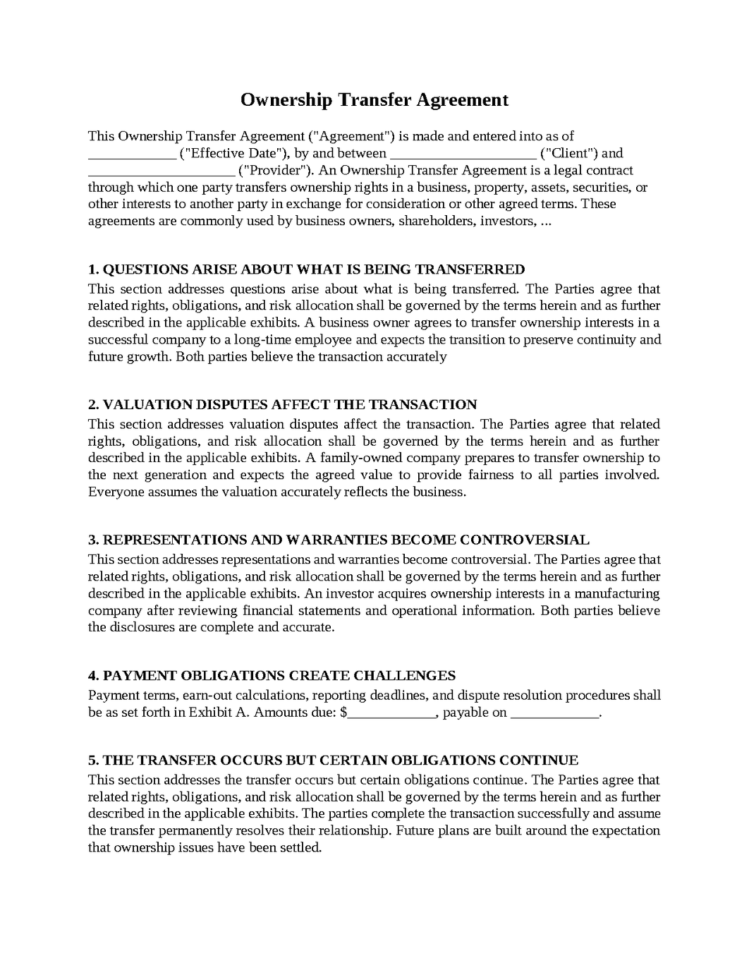 Ownership Transfer Agreement