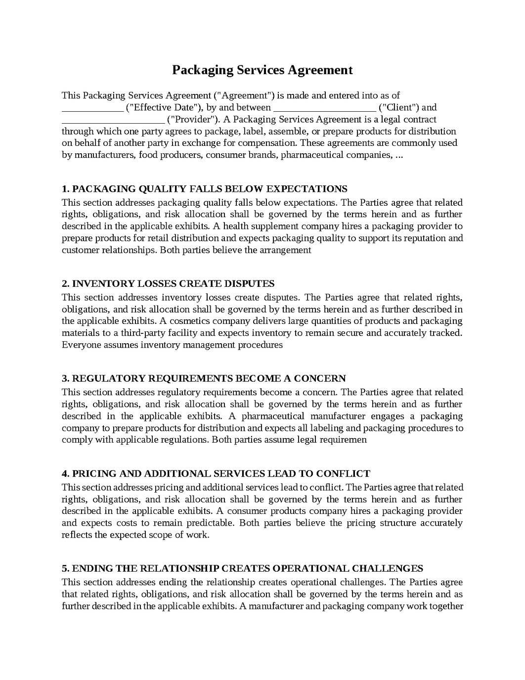 Packaging Services Agreement