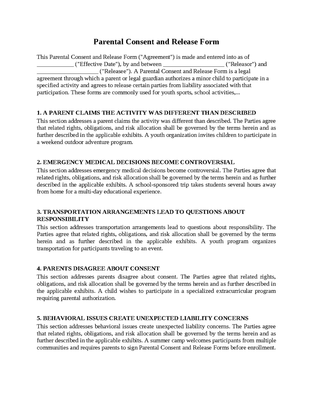 Parental Consent and Release Form