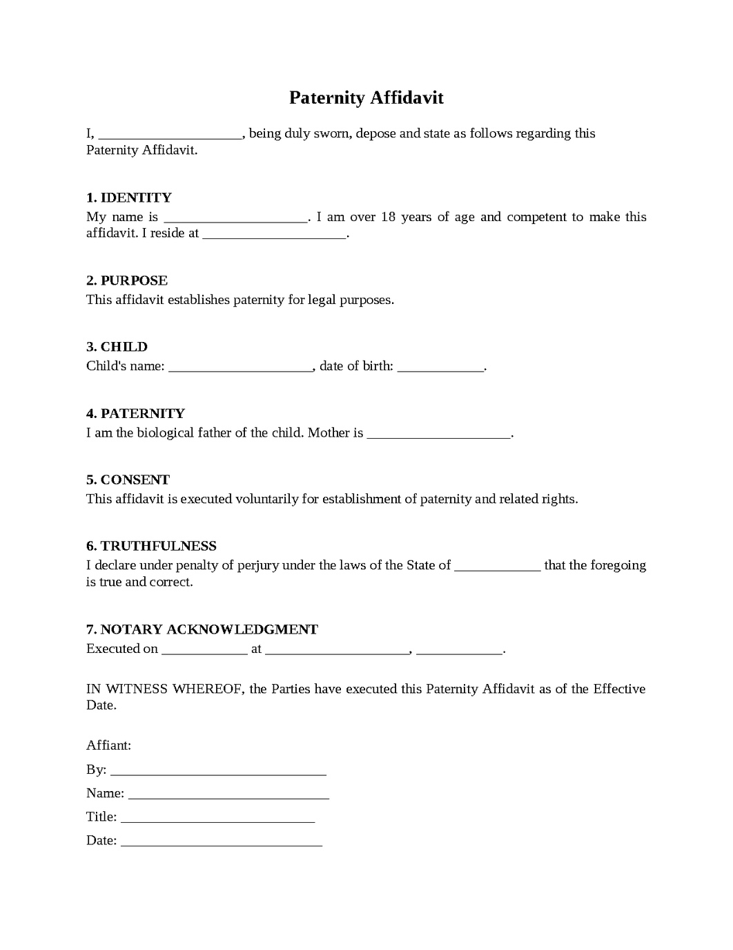 Paternity Affidavit