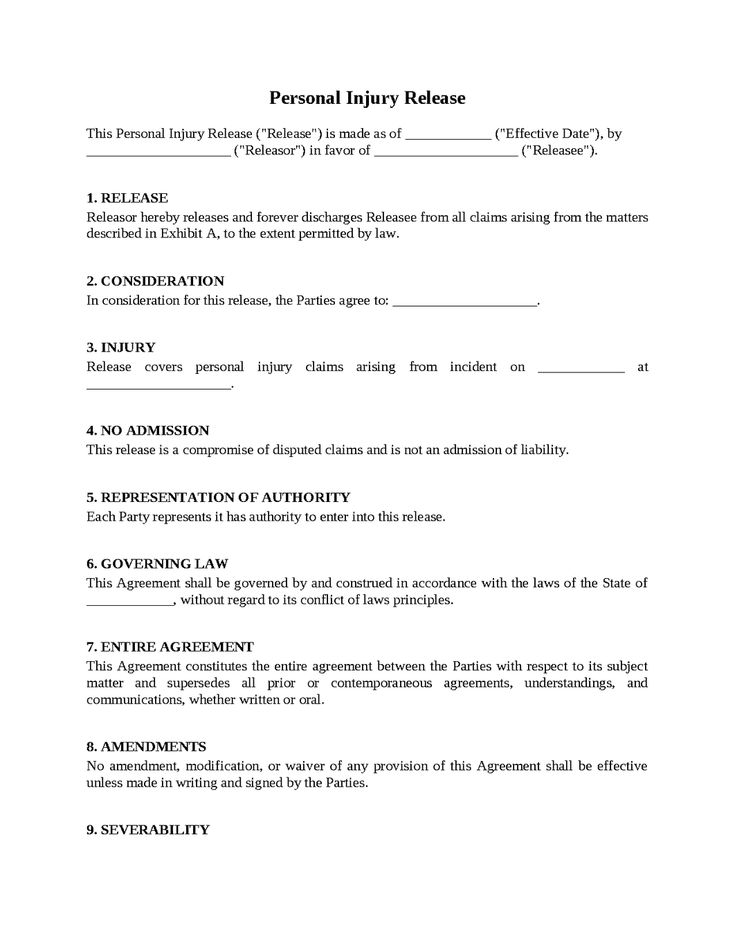 Personal Injury Release