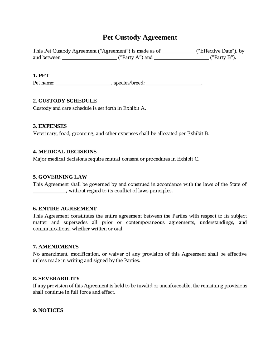 Pet Custody Agreement