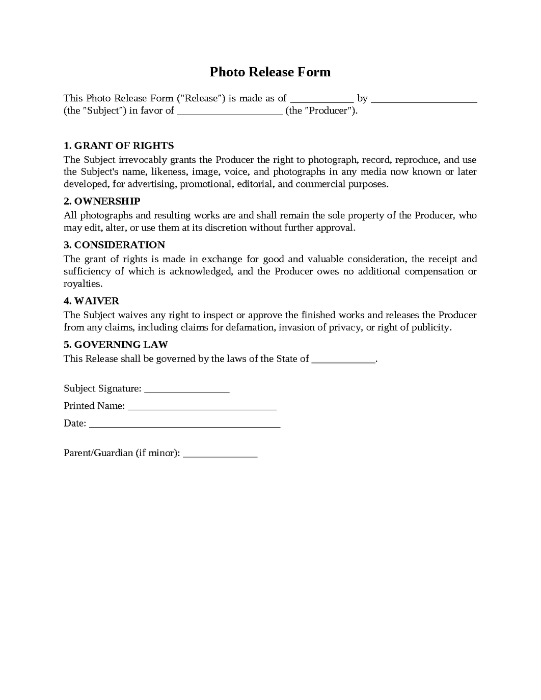 Photo Release Form
