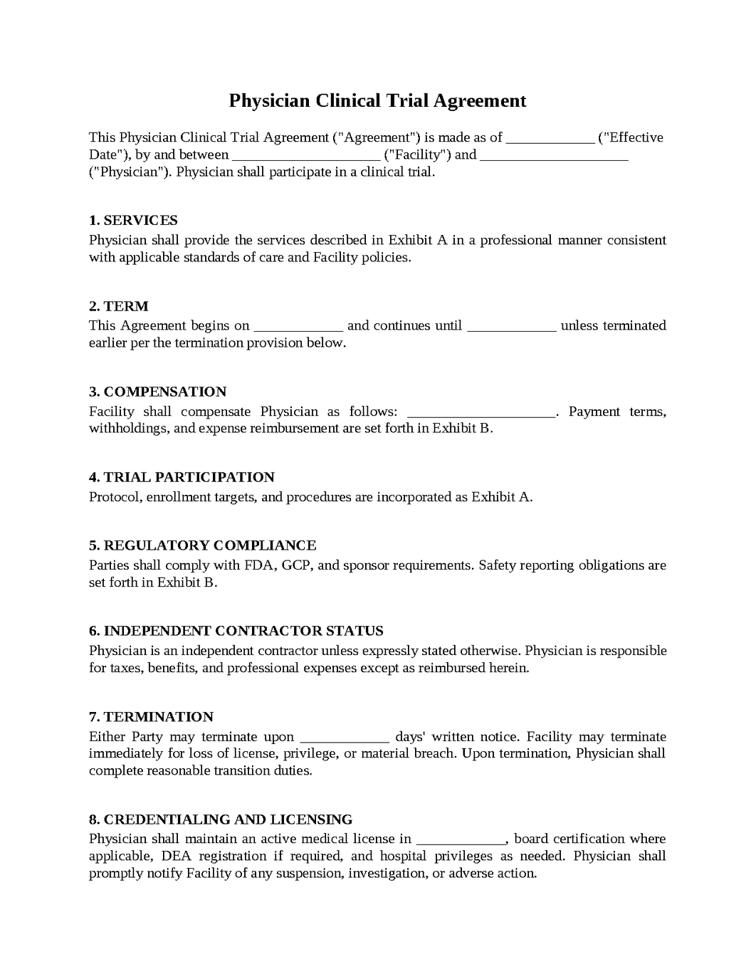 Physician Clinical Trial Agreement
