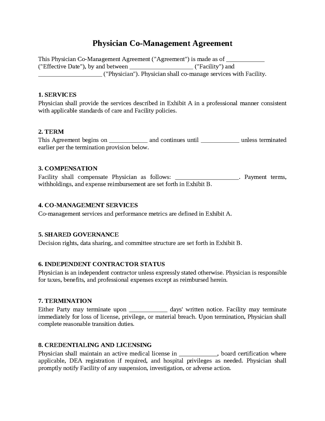 Physician Co-Management Agreement