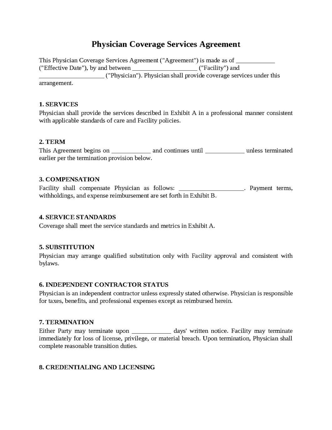 Physician Coverage Services Agreement